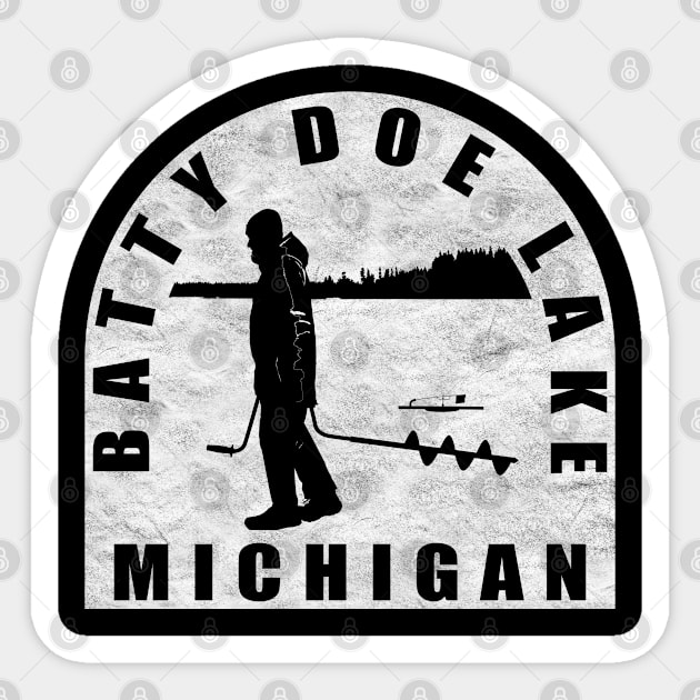 Batty Doe Lake Ice Fishing Michigan Sticker by BirdsEyeWorks